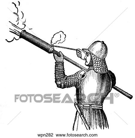 14th Century Soldier with Hand-Gun View Large Illustration Drawing - 14th Century Soldier with Hand-Gun. Fotosearch
