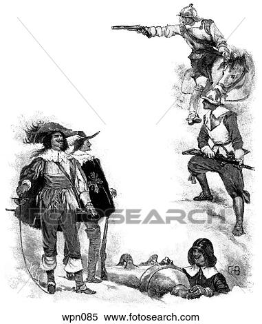 17th Century Soldiers: Black and White Musketeers of Louis XII, Cromwellian Soldiers, Engineer Officer View Large Illustration Stock Illustration - 17th Century Soldiers: Black and White Musketeers of Louis XII, Cromwellian Soldiers, Engineer Officer. Fotosearch