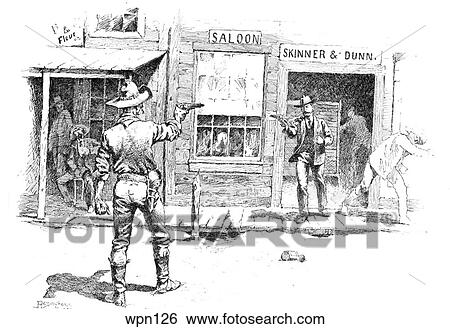 A Gunfight. Illustration by Frederic Remington View Large Illustration Stock Illustration - A Gunfight. Illustration by Frederic Remington. Fotosearch