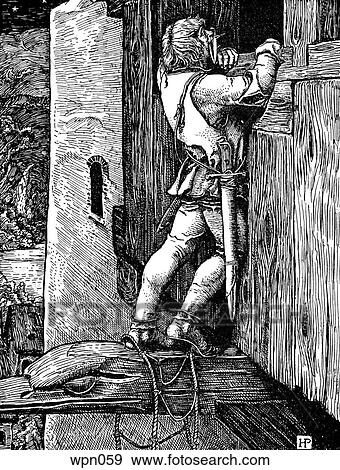 A Swordsman Climbing a Wall. Illustration by Howard Pyle View Large Illustration Stock Illustration - A Swordsman Climbing a Wall. Illustration by Howard Pyle. Fotosearch