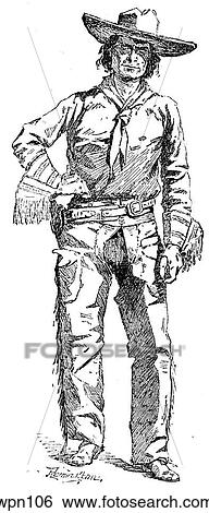 Stock Illustration - A Texan Cowboy. Illustration by Frederic Remington. Fotosearch