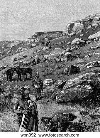 A Zuni Indian War Party View Large Illustration Drawing - A Zuni Indian War Party. Fotosearch