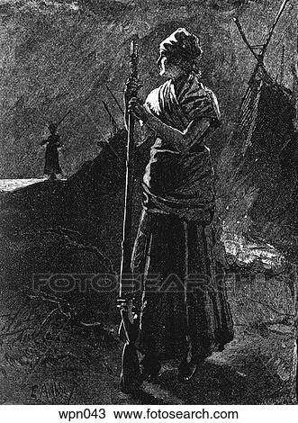 Drawing - Canadian Woman Standing Guard, c. 1820. Fotosearch