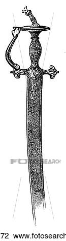 Decorated Persian Sword handle View Large Illustration Drawing - Decorated Persian Sword handle. Fotosearch