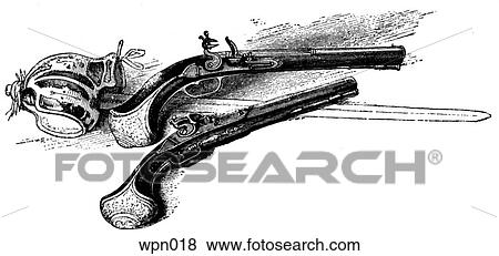 Stock Illustration - Flintlock Pistols and Broadsword. Fotosearch