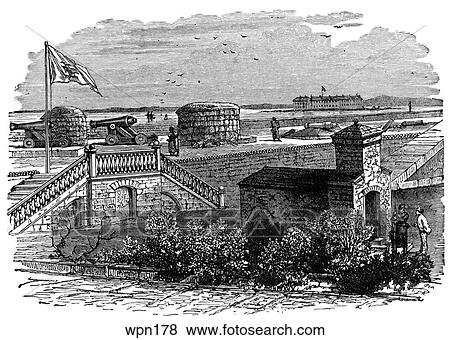 Fort Moultrie, Charleston, With Fort Sumter in the Distance View Large Illustration Stock Illustration - Fort Moultrie, Charleston, With Fort Sumter in the Distance. Fotosearch