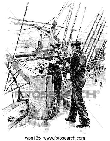 Gardner Gun on the Deck of a Warship View Large Illustration Stock Illustration - Gardner Gun on the Deck of a Warship. Fotosearch