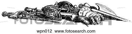 Gauntlet and Weapons View Large Illustration Drawing - Gauntlet and Weapons. Fotosearch