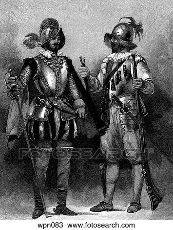 Gentleman in Half-Armor of 1550, Arquebusier of 1580 View Large Illustration Drawing - Gentleman in Half-Armor of 1550, Arquebusier of 1580. Fotosearch