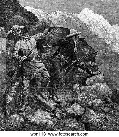 Hunters Stalking Mountain Goats. Illustration by Frederic Remington View Large Illustration Drawing - Hunters Stalking Mountain Goats. Illustration by Frederic Remington. Fotosearch