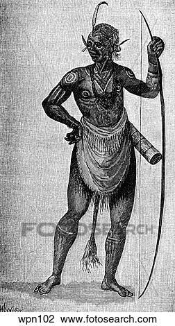 Drawing - Indian Warrior of North Carolina in 1585. Fotosearch