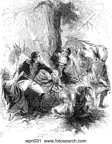 Clip Art - Indians Burning a Prisoner at the Stake. Fotosearch