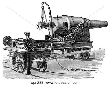 Stock Illustration - Long 24-cm Swivel-Gun Mounted on a Gun Carriage for Coastal Defense. Fotosearch