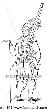 Musketeer, early 17th century View Large Illustration Clip Art - Musketeer, early 17th century. Fotosearch