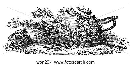 Stock Illustration - Officer`s Sword on a Garland of Leaves. Fotosearch