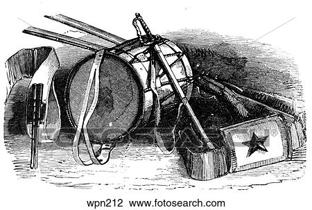 Sword, Drum, and Muskets View Large Illustration Drawing - Sword, Drum, and Muskets. Fotosearch