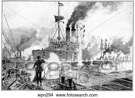 Stock Illustration - The Battle of Manila Bay, Spanish-American War. Fotosearch
