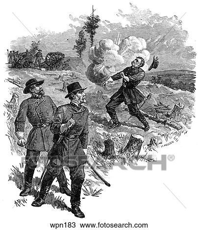 Drawing - The Death of General Polk at the Battle of Kenesaw Mountain, During the American Civil War. Fotosearch