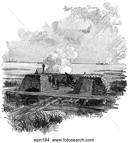 Stock Illustration - The "Swamp Angel" Battery Bombarding Charleston, During the American Civil War. Fotosearch