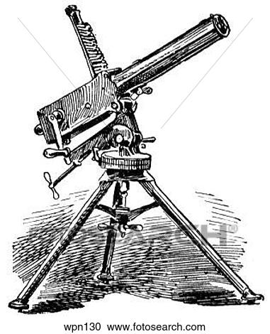 Clipart - Two-barrelled Gardner Gun on a Tripod, with Elevated Barrel. Fotosearch