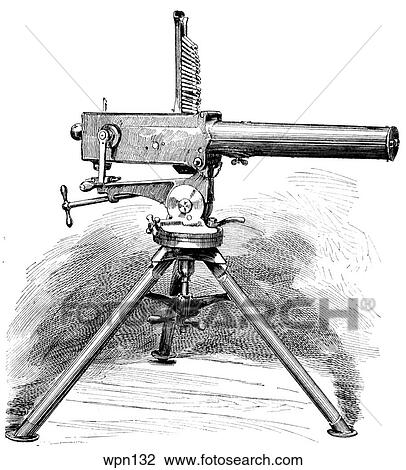Two-barrelled Gardner Gun on a Tripod View Large Illustration Drawing - Two-barrelled Gardner Gun on a Tripod. Fotosearch