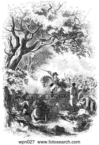 Stock Illustration - Washington at Braddock`s Defeat, The French and Indian War American Revolutionary War. Fotosearch