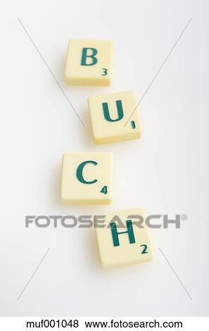 Scrabble Game With Word Buch On White Background Stock Photo Muf Fotosearch