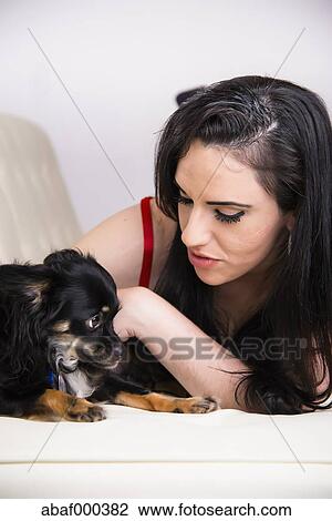 Usa Texas Young Woman With Chihuahua Dog Stock Image