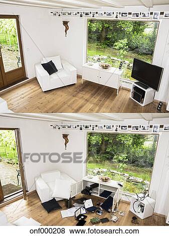 Germany North Rhine Westphalia Interior Of House Before And After Burglary Stock Photo