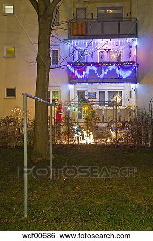 Germany Stuttgart Apartment Balcony Decorated With Christmas Germany Stuttgart Apartment Balcony