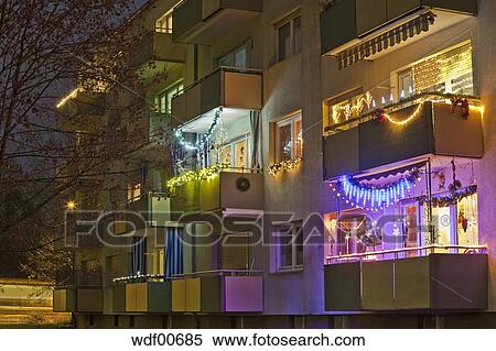 Germany Stuttgart Apartment Balcony Decorated With Christmas