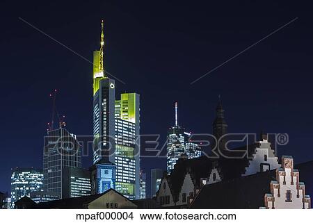 Germany Hesse Frankfurt Commerzbank Tower At Night Picture Mpaf Fotosearch