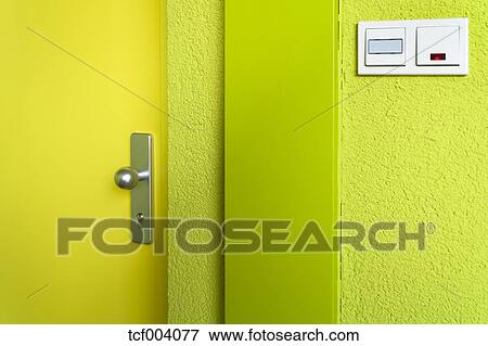 Entrance Door Empty Nameplate And Light Switch Of Modern Multi