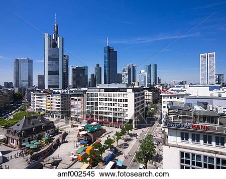 Germany Hesse Frankfurt View To Financial District With