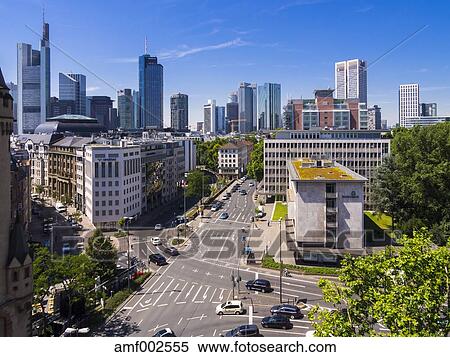 Germany Hesse Frankfurt View To Financial District With