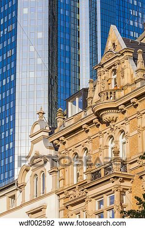 Germany Hesse Frankfurt View To Old Building In Front Of Modern Office Building Stock Image Wdf002592 Fotosearch