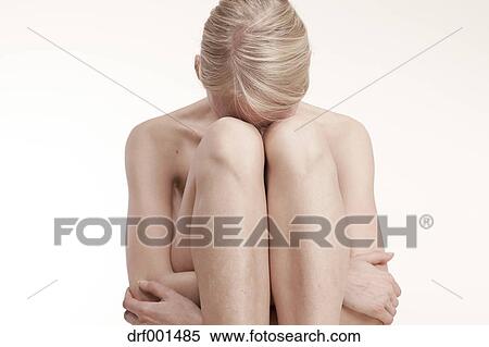 Despaired Nude Young Woman Sitting Huddled On Floor Stock Photography Drf Fotosearch