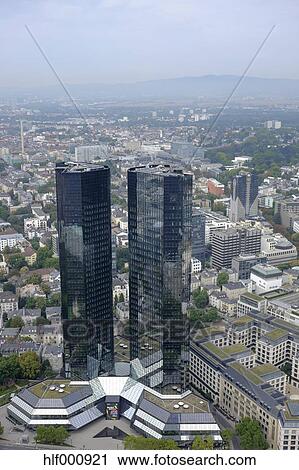 Germany Hesse Frankfurt Deutsche Bank Twin Towers Stock Image