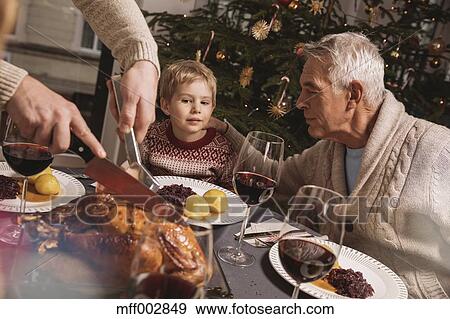 Download Family Christmas dinner with turkey Stock Photo ...