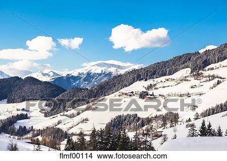 Italy Trentino Alto Adige Val Di Funes Santa Maddalena On A Sunny Winter Day Picture Flmf Fotosearch