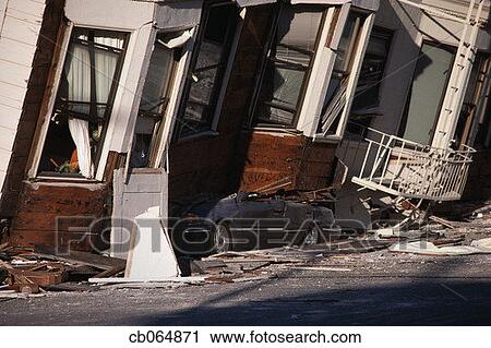 Stock Photography of Car Under Collapsed Row Houses cb064871 - Search ...