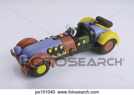 Stock Image - baby, child, car, blue, amusing. Fotosearch