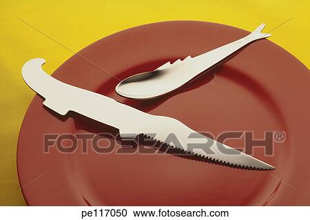 Stock Image - arrangement, red, plate, food, accessory. Fotosearch