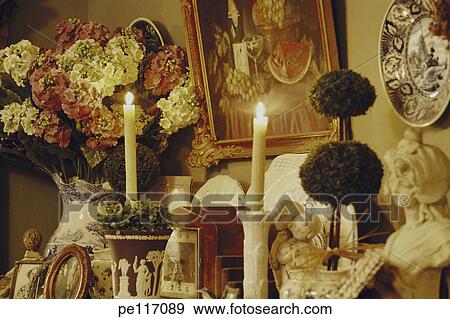 Stock Photo - arrangement, still life, candle, assorted, antique. Fotosearch