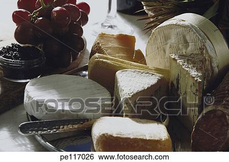 Stock Photograph - assorted, platter, food, cheese, arrangement. Fotosearch