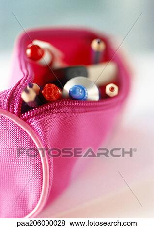 Pencil case containing school supplies View Large Photo Image Stock Photo - Pencil case containing school supplies. Fotosearch