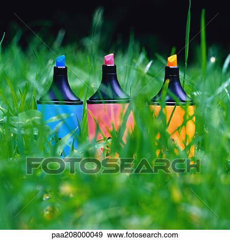 Highlighters standing in grass. View Large Photo Image Stock Photo - Highlighters standing in grass. . Fotosearch