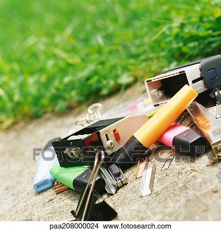 Office supplies on ground View Large Photo Image Picture - Office supplies on ground. Fotosearch