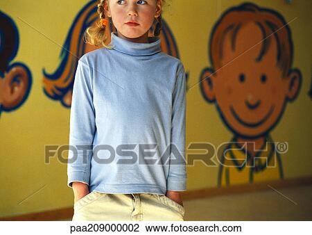 Little girl standing, hands in pocket, portrait. View Large Photo Image Stock Image - Little girl standing, hands in pocket, portrait.. Fotosearch
