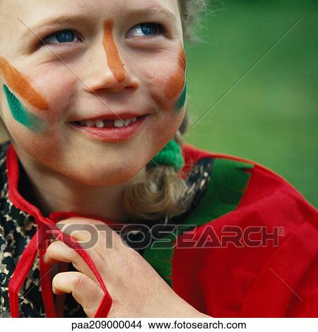 Little girl wearing war paint, close-up. View Large Photo Image Picture - Little girl wearing war paint, close-up.. Fotosearch
